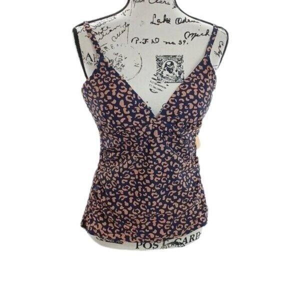 Kona Sol Womens Tankini Top Size S Leopard Print Adjustable Straps Swimwear - Picture 2 of 5